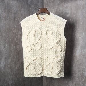 Cream Cable Knit Sleeveless Sweater Vest with Braided Heart Panels